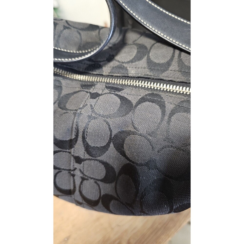 Vintage Coach Signature Black Jacquard Hobo Shoulder Bag Leather Trim Y2K - Picture 4 of 10